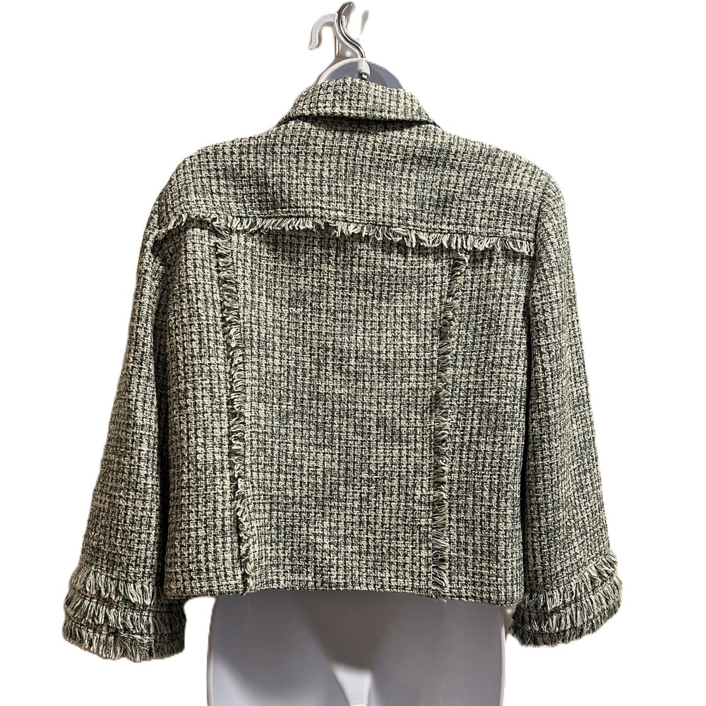 Chico's Verdant Green Fringe Tweed Jacket Size 2 (12 US) Classic Chic Workwear - Picture 5 of 8